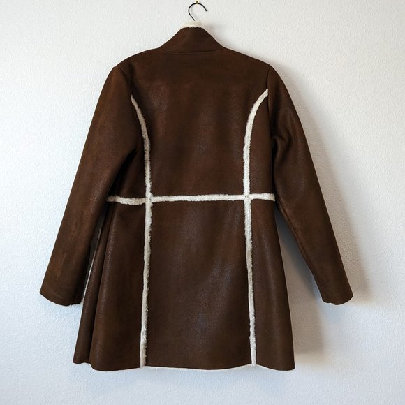 RUFF HEWN Faux Suede Sherpa Lined Car Coat Sz M - Picture 2 of 8